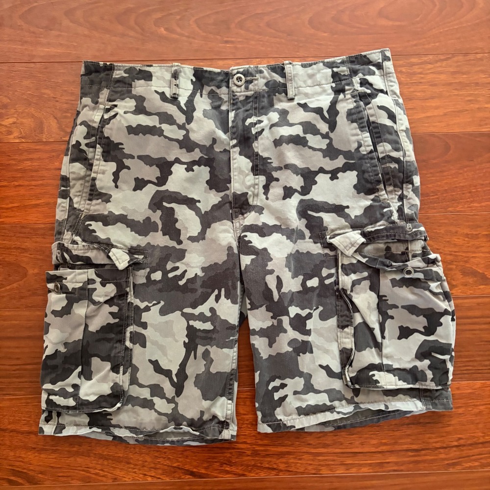 Levis Mens Cargo Shorts Size 36 Grey Camo Utility Gorpcore Baggy Streetwear 3249